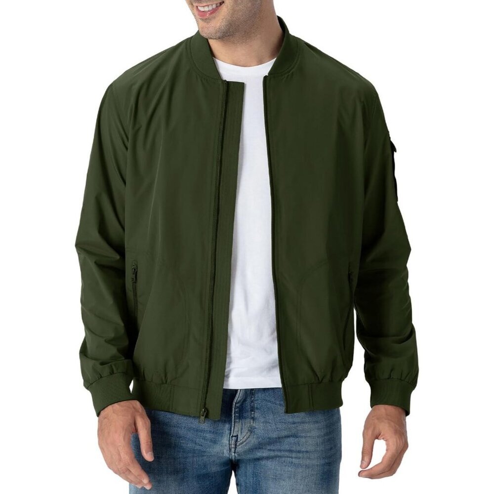 Men's Bomber Jacket 01 Pine Green Causal Stylish Fashion Front Zippered Pockets